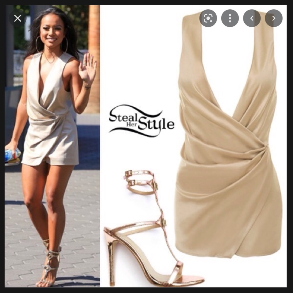 House Of CB, 'Angelo' Satin Wrap Oyster Romper, Size M